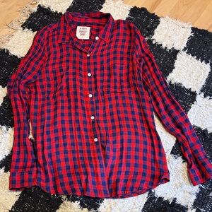 Women's Red and Blue Plaid Top